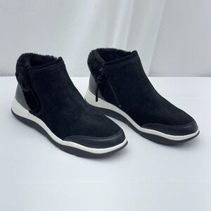 Vionic Norwood Boots Womens 8‎ Black Suede Faux Fur Trim Side Zipper Booties